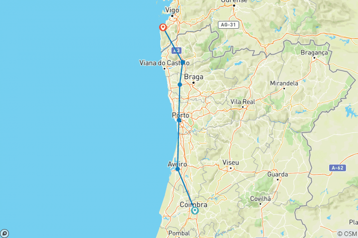 Carte du circuit La côte nord du Portugal à vélo