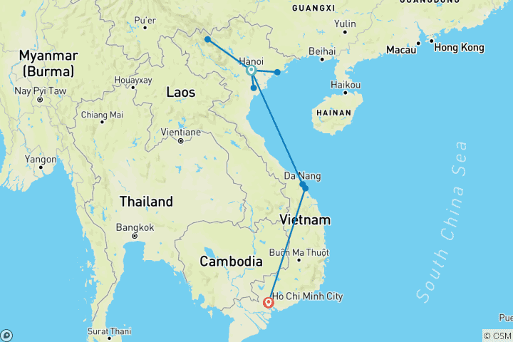 Carte du circuit Douze jours au Vietnam, du nord au sud