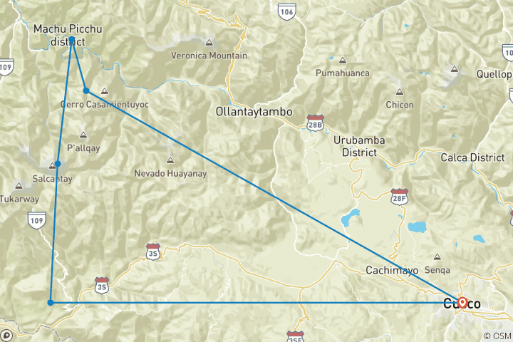 Carte du circuit 8 jours de trekking dans le Salkantay