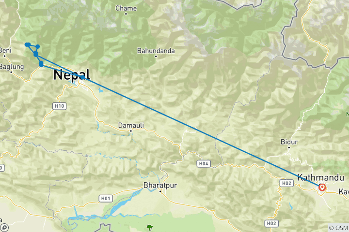 Carte du circuit Trek du lever du soleil à Poonhill