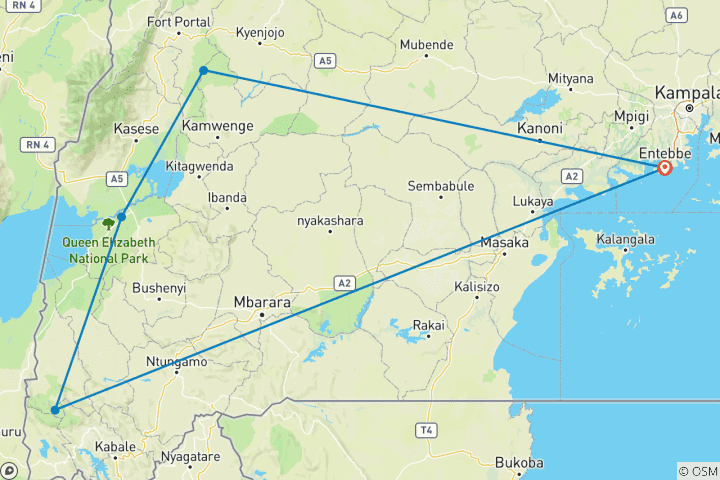 Carte du circuit 8 jours de vacances en Ouganda