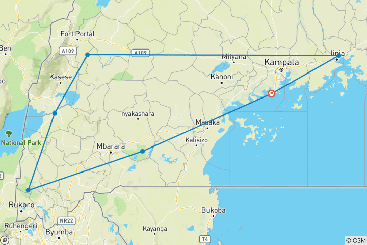 Map of 10 days Uganda Gorillas and Game Safari