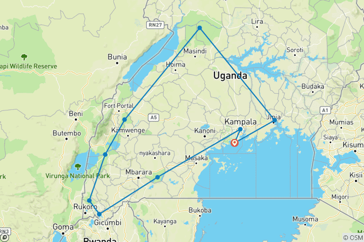 Carte du circuit Activités et animaux sauvages en Ouganda- 15 jours