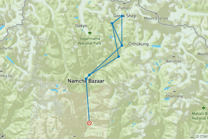Carte du circuit Trekking classique au camp de base de l'Everest