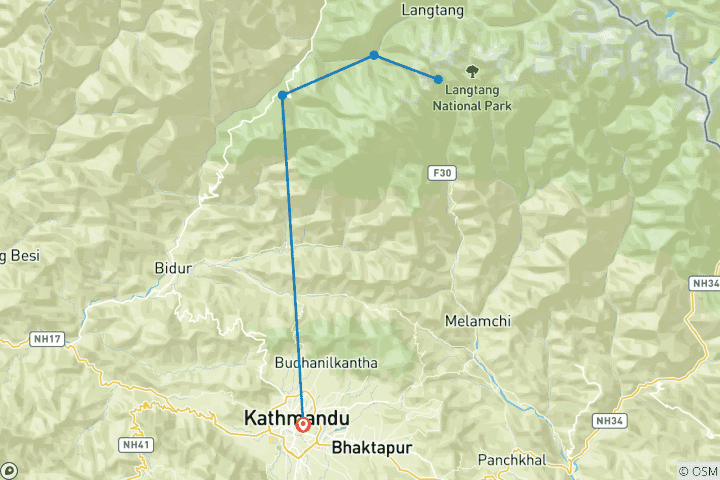 Kaart van Gemakkelijke trekking naar de Langtang vallei - 07 dagen