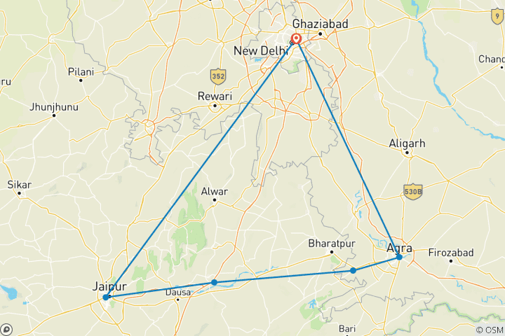 Carte du circuit De Raj à Taj et au- delà - Triangle d'or avec Galta et Gaitore !