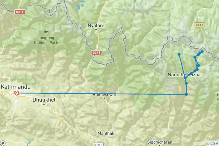 Mapa de Trekking de 14 días al campamento base del Everest: una aventura en el Himalaya en grupo reducido
