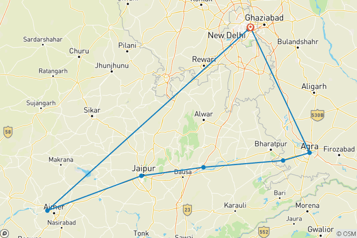 Map of Exploring Tradition: Pushkar Fair & Golden Triangle Adventure