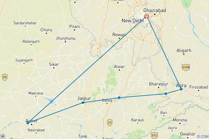 Map of Exploring Tradition: Pushkar Fair & Golden Triangle Adventure
