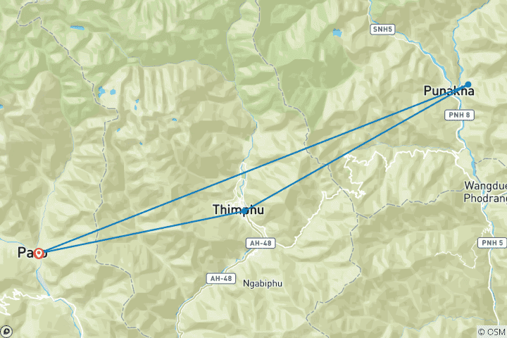 Carte du circuit Circuit au Bhoutan - 6 jours
