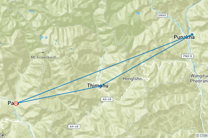 Map of Bhutan Package Tour 6 Days