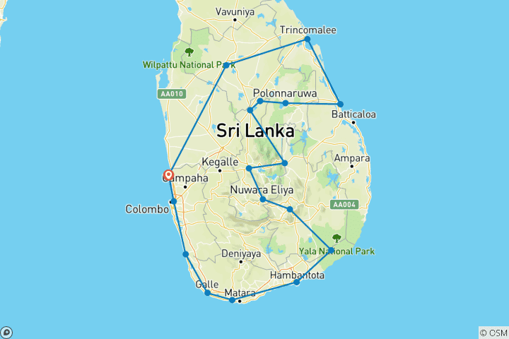 Karte von Sri Lanka Semi-Luxus Reisen