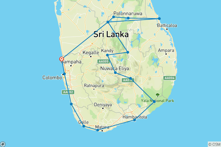 Map of Semi-Luxury Travel Sri Lanka