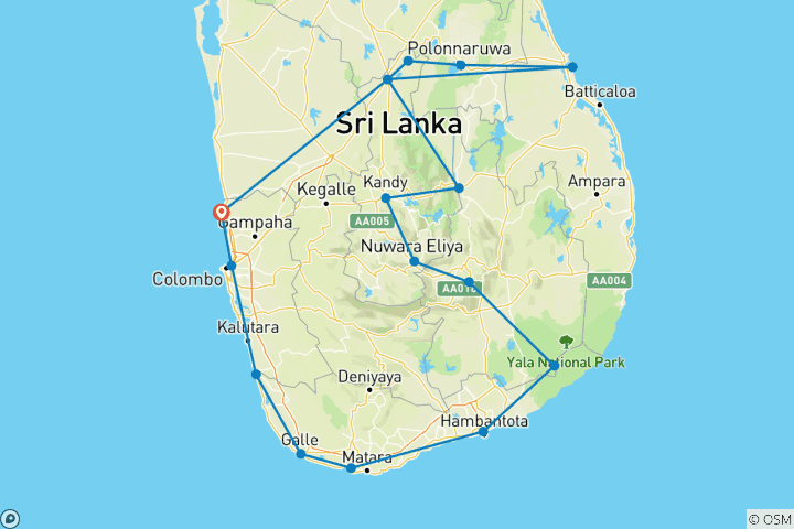 Map of Semi-Luxury Travel Sri Lanka