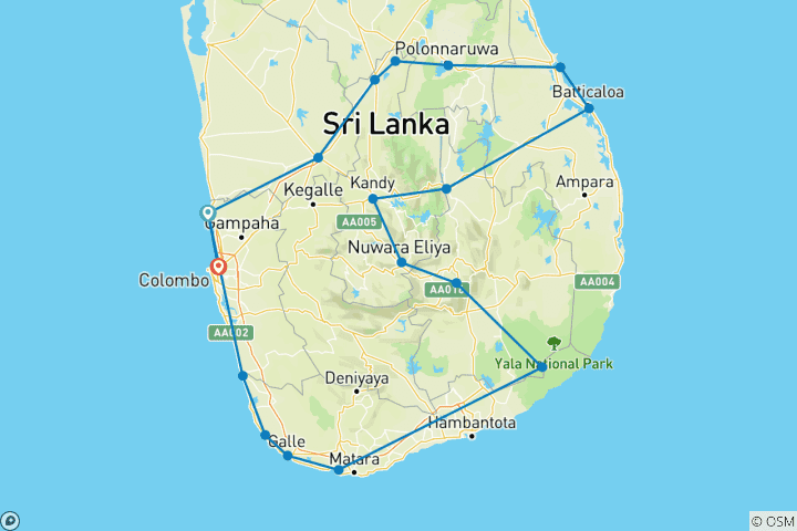 Map of Dream Holiday In Sri Lanka