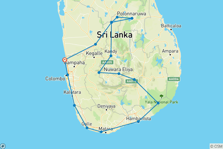 Carte du circuit Grand circuit du Sri Lanka