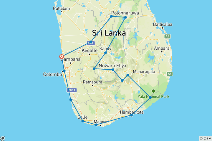 Carte du circuit Grand tour exclusif du Sri Lanka
