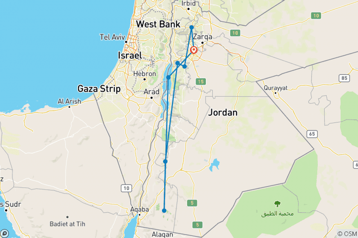 Map of 6 Days Jordan Jewels (Breakfast & Dinner)