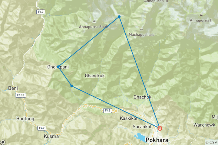 Map of Poon hill Trek 5 Days