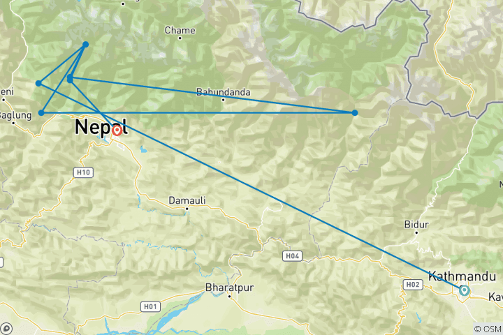 Map of Annapurna Base Camp Trekking