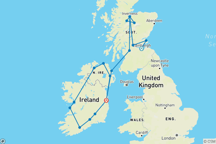 Karte von Schottland und Irland (Klassiker, Winter, 13 Tage)