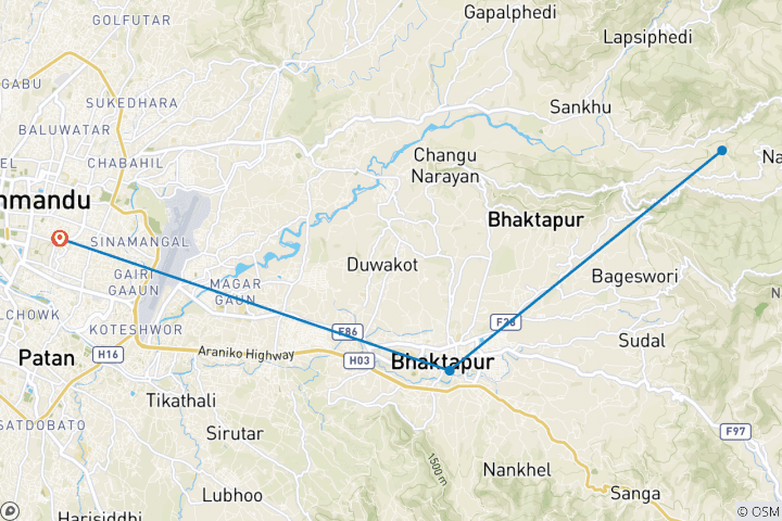 Map of Private Tour to Nagarkot Sunrise & Bhaktapur Durbar Square