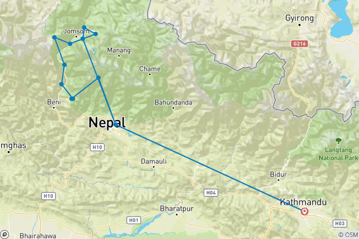 Map of Jomsom Muktinath Trek