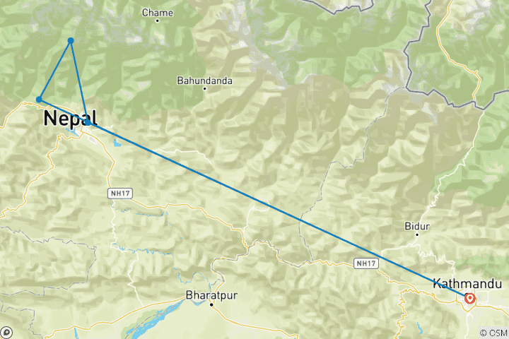 Map of Mardi Himal Base Camp Trek-9 Days