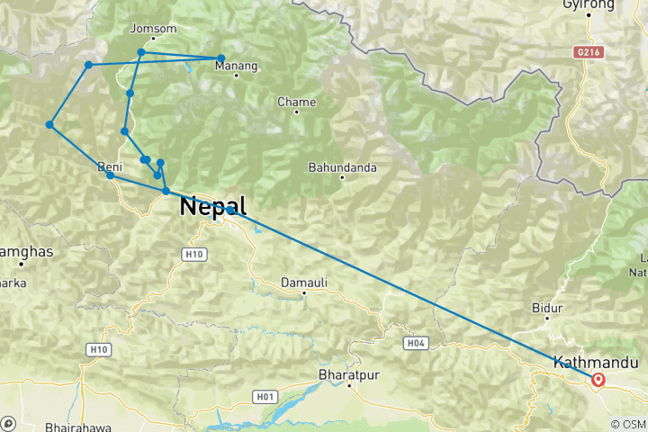 Mapa de Excursión al campamento base del Dhaulagiri