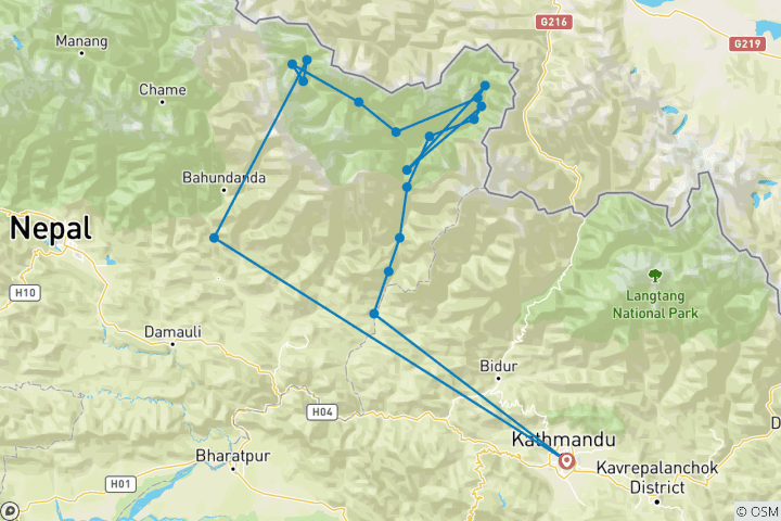 Map of Manaslu Tsum Valley Circuit Trek