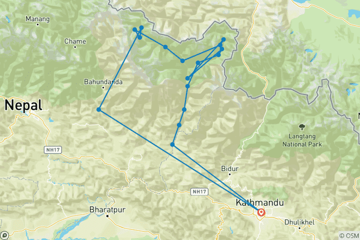 Map of Manaslu Tsum Valley Circuit Trek -24 Days