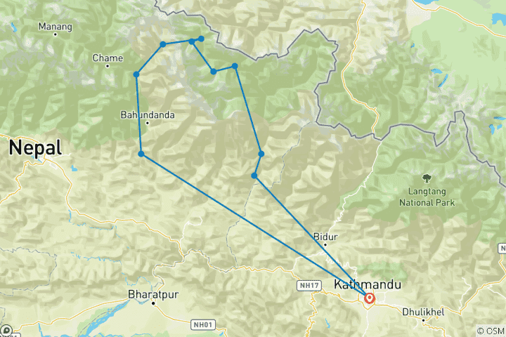 Mapa de Circuito Manaslu 14 días