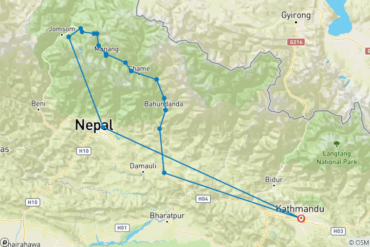 Mapa de Excursionismo por el Semicircuito del Annapurna