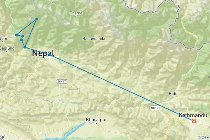 Map of Ghorepani Ghandruk Trek