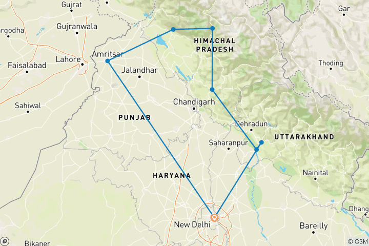 Map of Unique Himalaya tour with culture depth experience