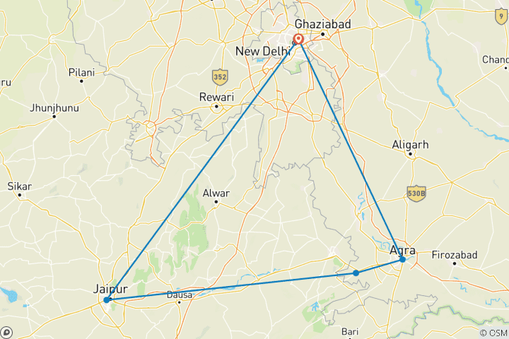 Karte von Goldenes Dreieck mit Delhi, Agra, Jaipur & Taj Mahal 5 Tage