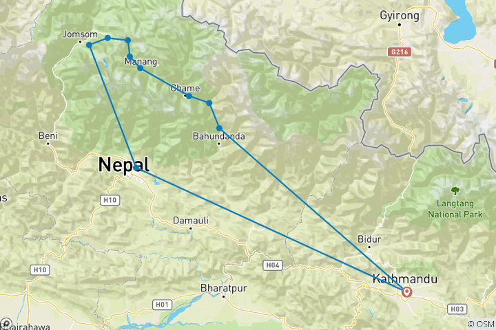 Mapa de Excursionismo por Nar Phu y el circuito del Annapurna