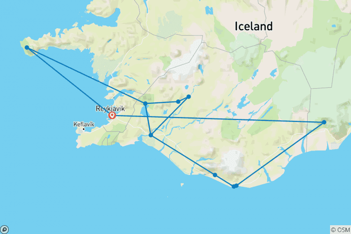 Carte du circuit Journeys : Découvrez l'Islande National Geographic Journeys