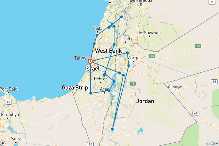 Map of Highlights of Israel & Jordan - 11 days