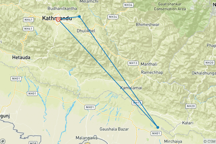Carte du circuit Trekking Chisapani Nagarkot