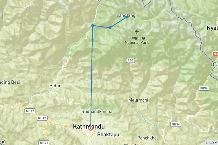 Kaart van Langtang Vallei Trek voor 2024/2025