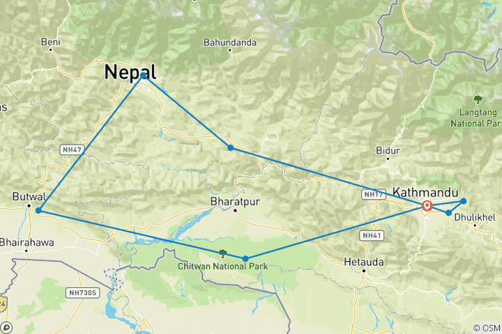 Kaart van Nepal in een oogopslag