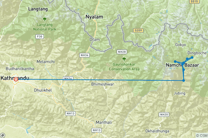 Carte du circuit Trek yoga dans l'Everest