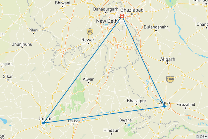 Map of 4 Days in the Golden Triangle: A Cultural and Historical Adventure Through Delhi, Agra, and Jaipur