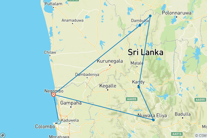 Map of Miniature Tour Of Sri Lanka (4 Days) Upgrade to Private Tour Available