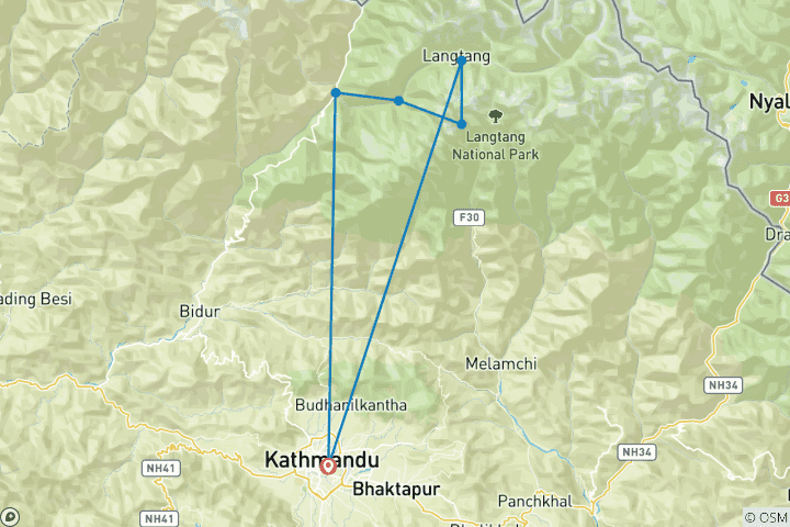 Carte du circuit Trekking dans la vallée de Langtang - 10 jours