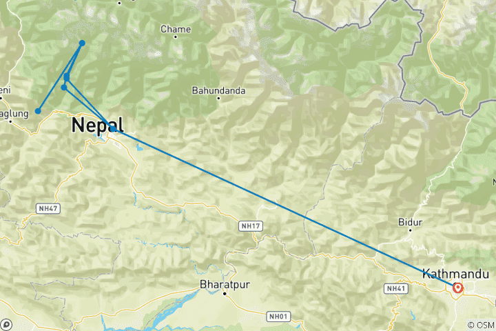 Kaart van Annapurna Basiskamp Trek - 12 Dyas