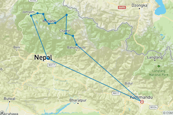 Karte von Verstecktes Narphu Tal & Annapurna Trekking Tour