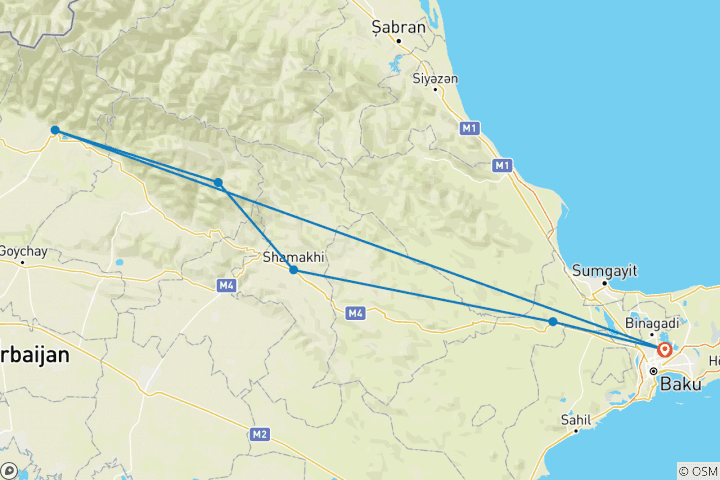 Carte du circuit Circuit privé économique de 7 jours dans les villes d'Azerbaïdjan