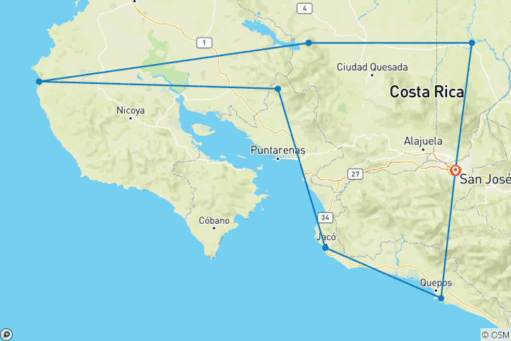 Mapa de Viva Costa Rica - 9 días